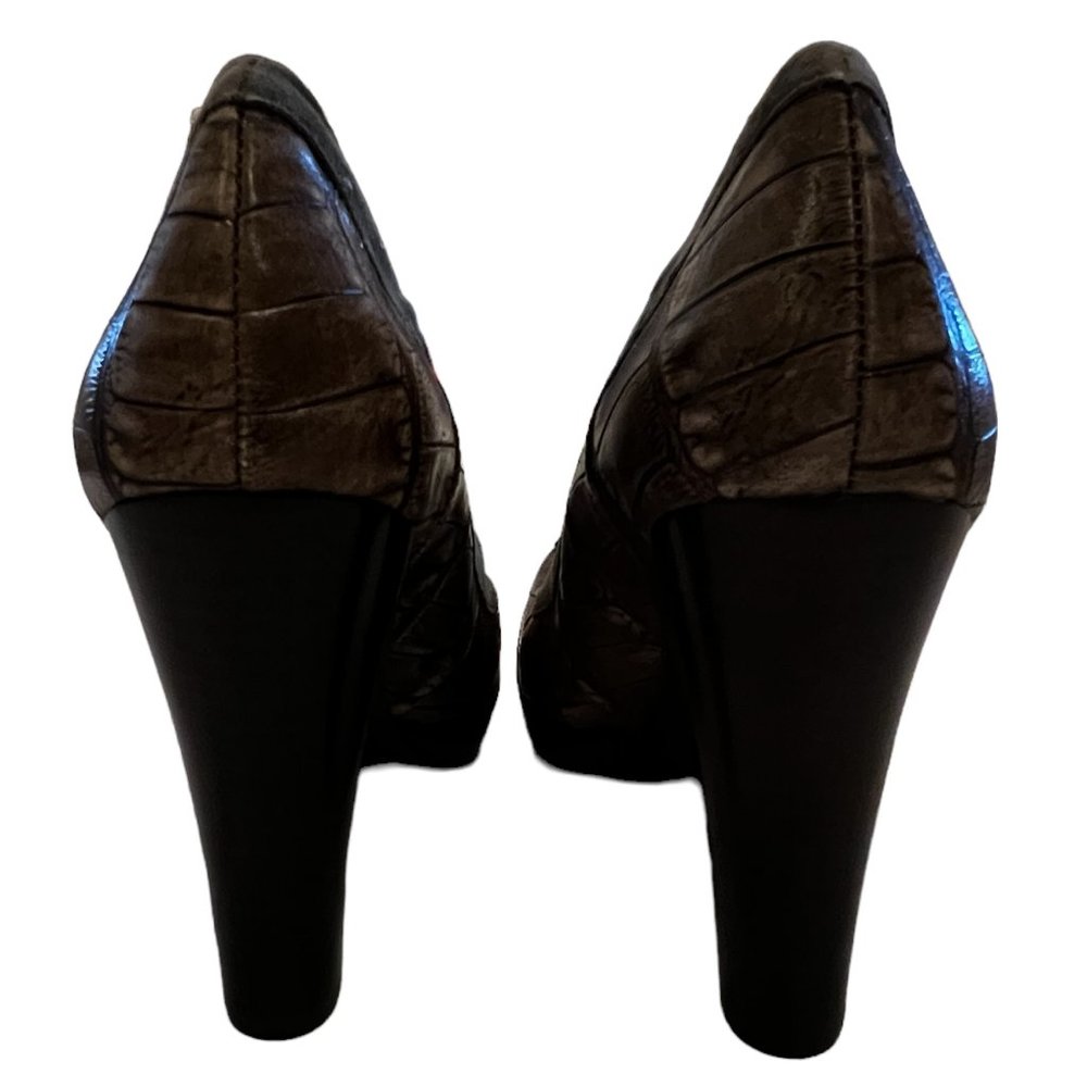 Unique! Nine West Studio Platform Brown Leather & Green Suede Heels Sz 7… - Picture 3 of 10